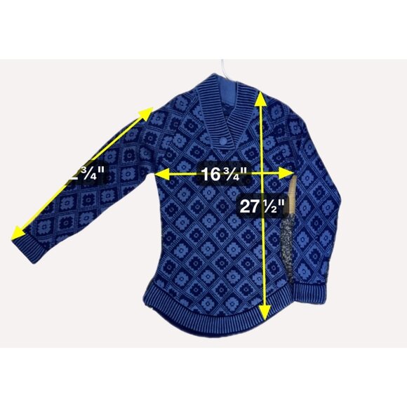 HandmadeVintage Blue Diamond Pattern V-Neck Sweater Button Detail & Round Hem Sm - Picture 12 of 12